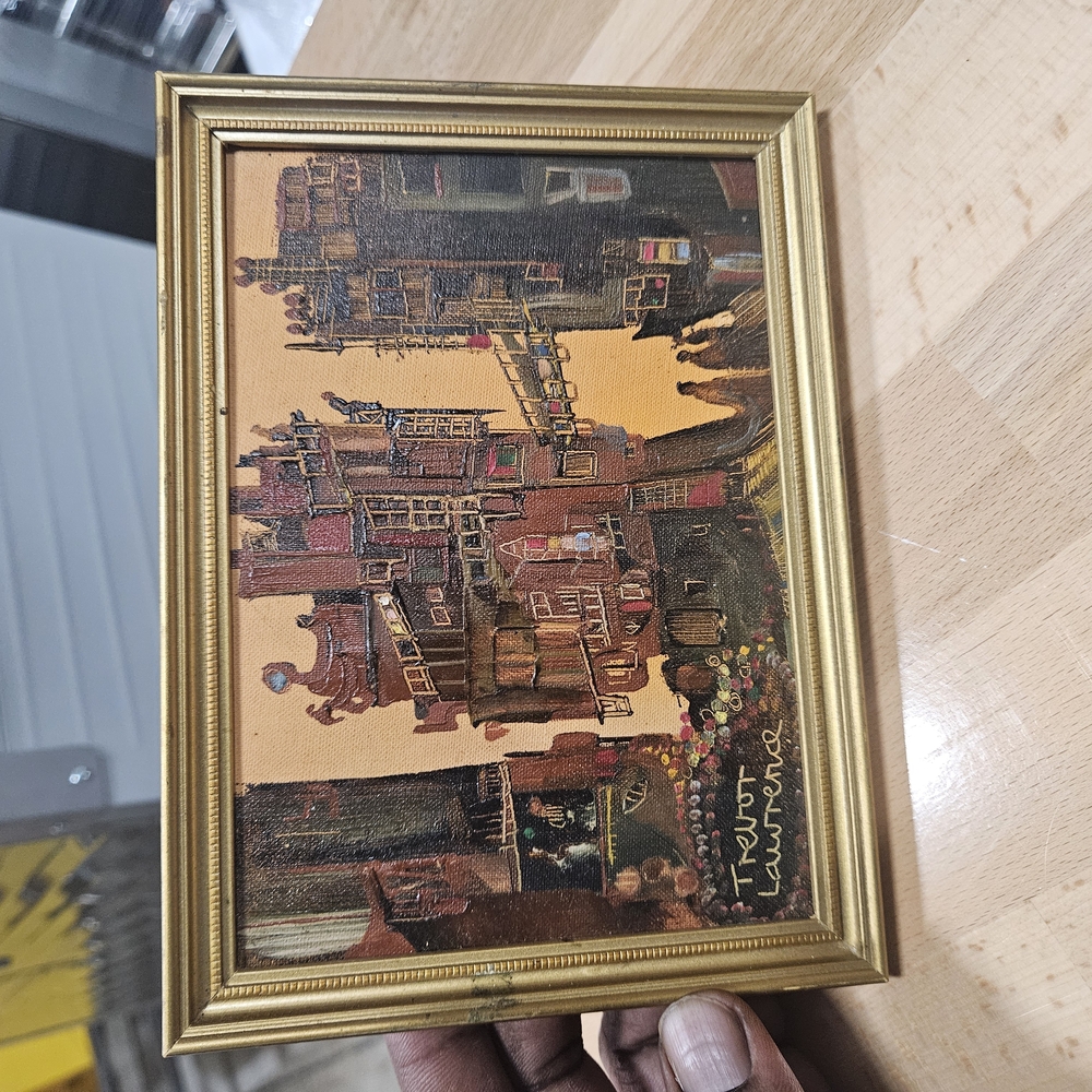 Rare Small Urban Cityscape Scene Oil Painting On Canvas By Actor Trevor Lawrence